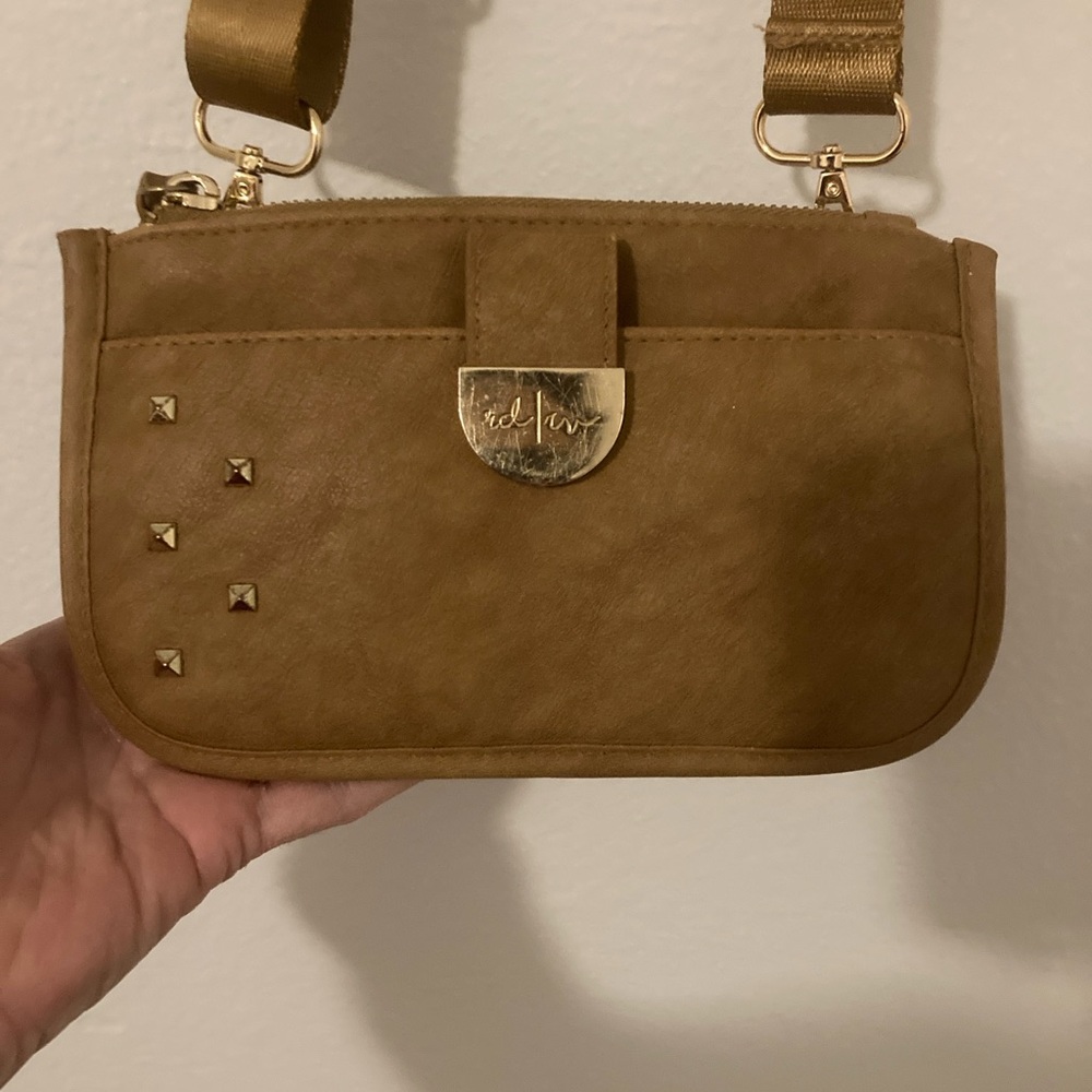 Rad Rev Chic Tan Crossbody Bag with Gold Accents